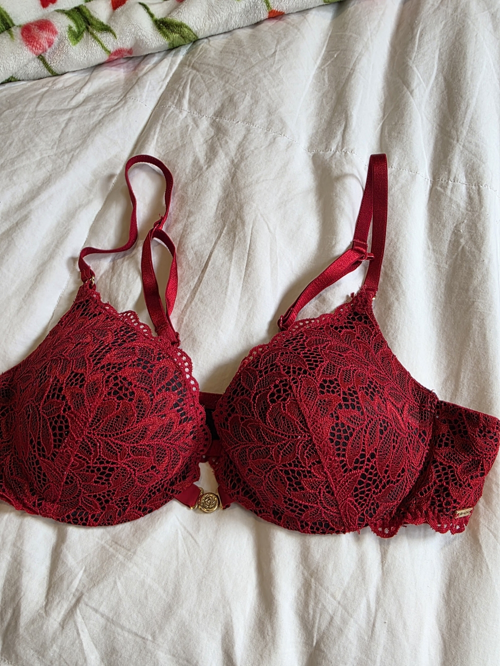 La Vie En Rose - Red Lace Lightly Lined Bra - Magnetic Front Closure- 34A